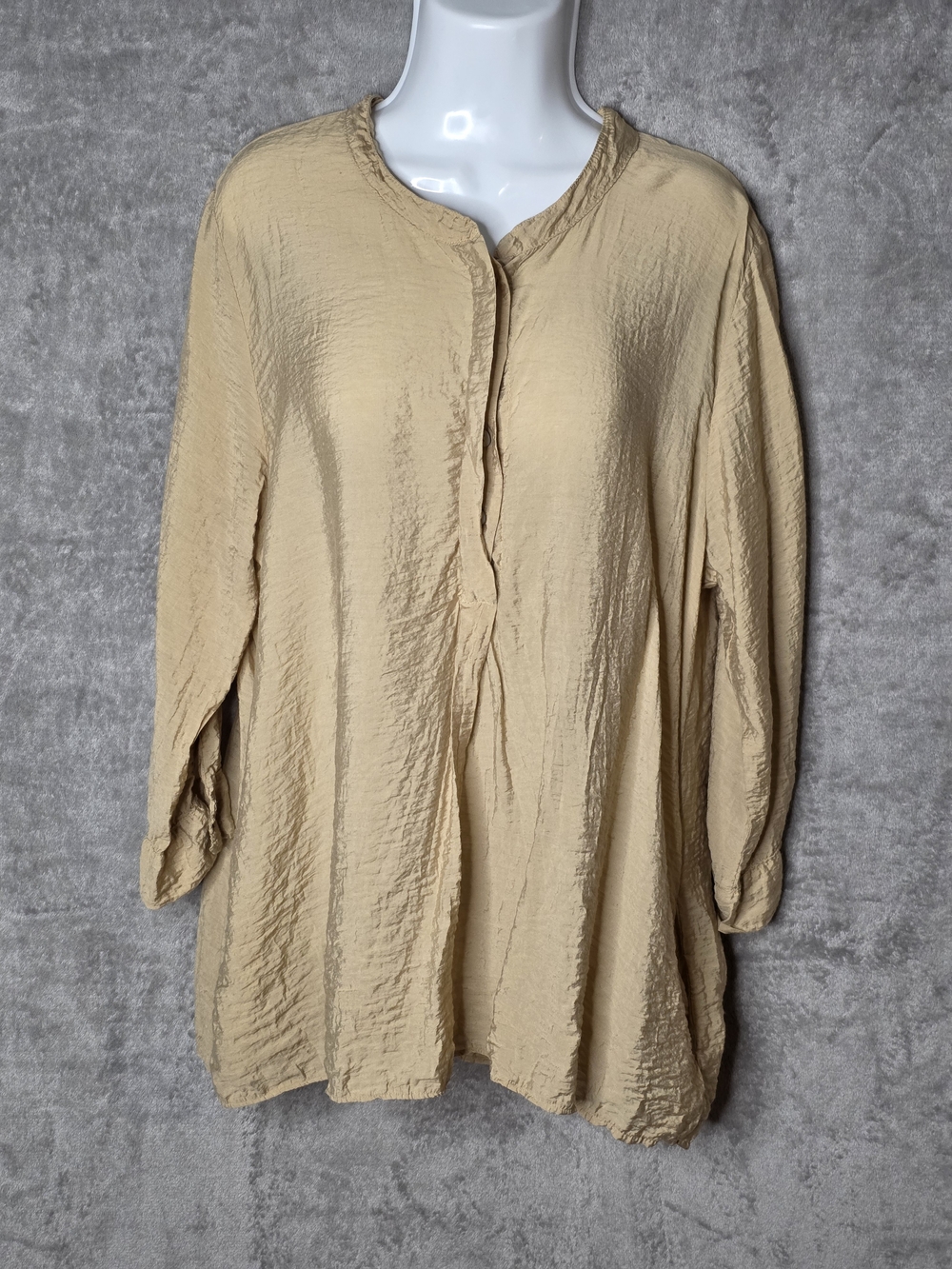 Cut Loose Tan Textured 100% Linen Crinkle Tunic Top Size Medium